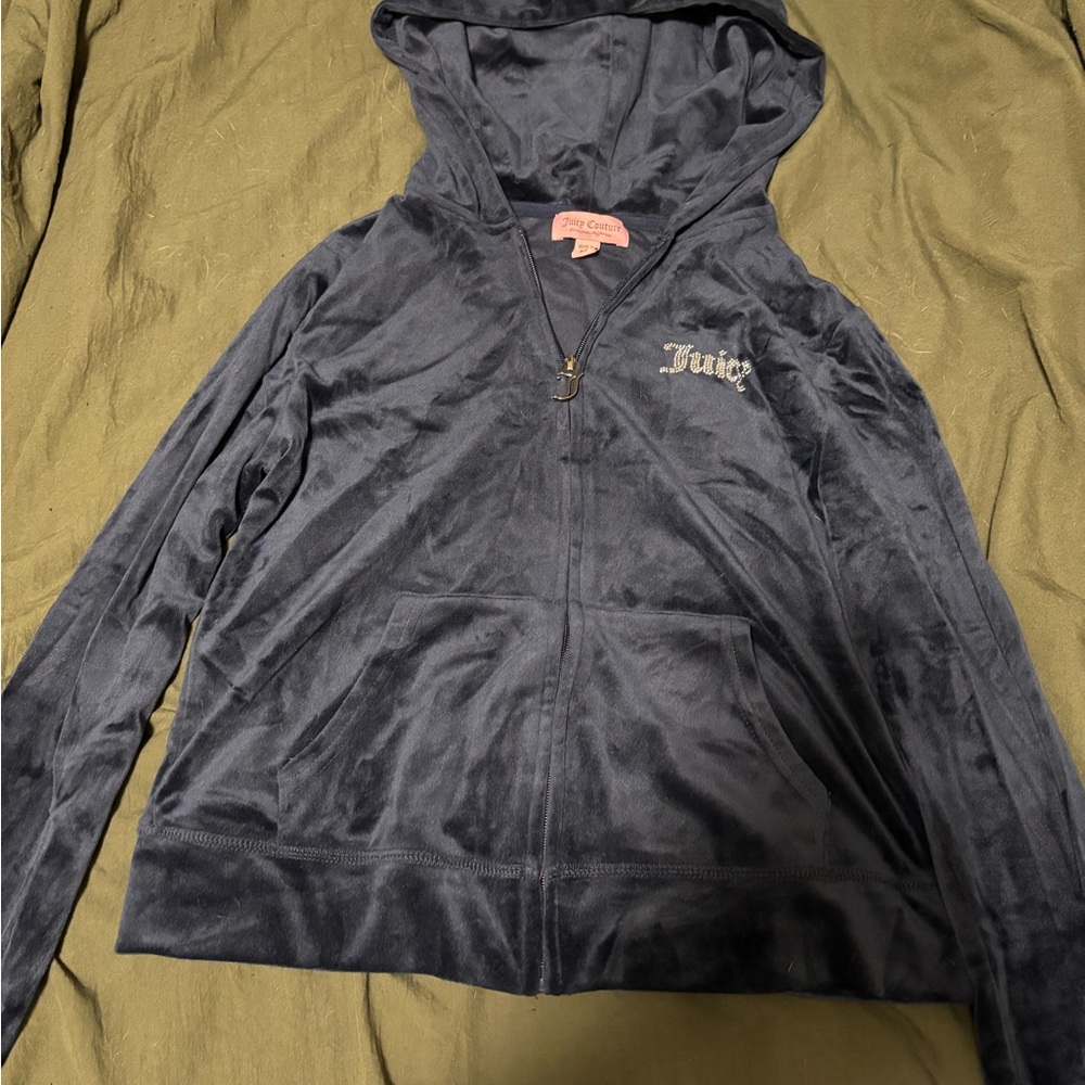 Juicy Couture Navy Velour Zip-Up Hoodie